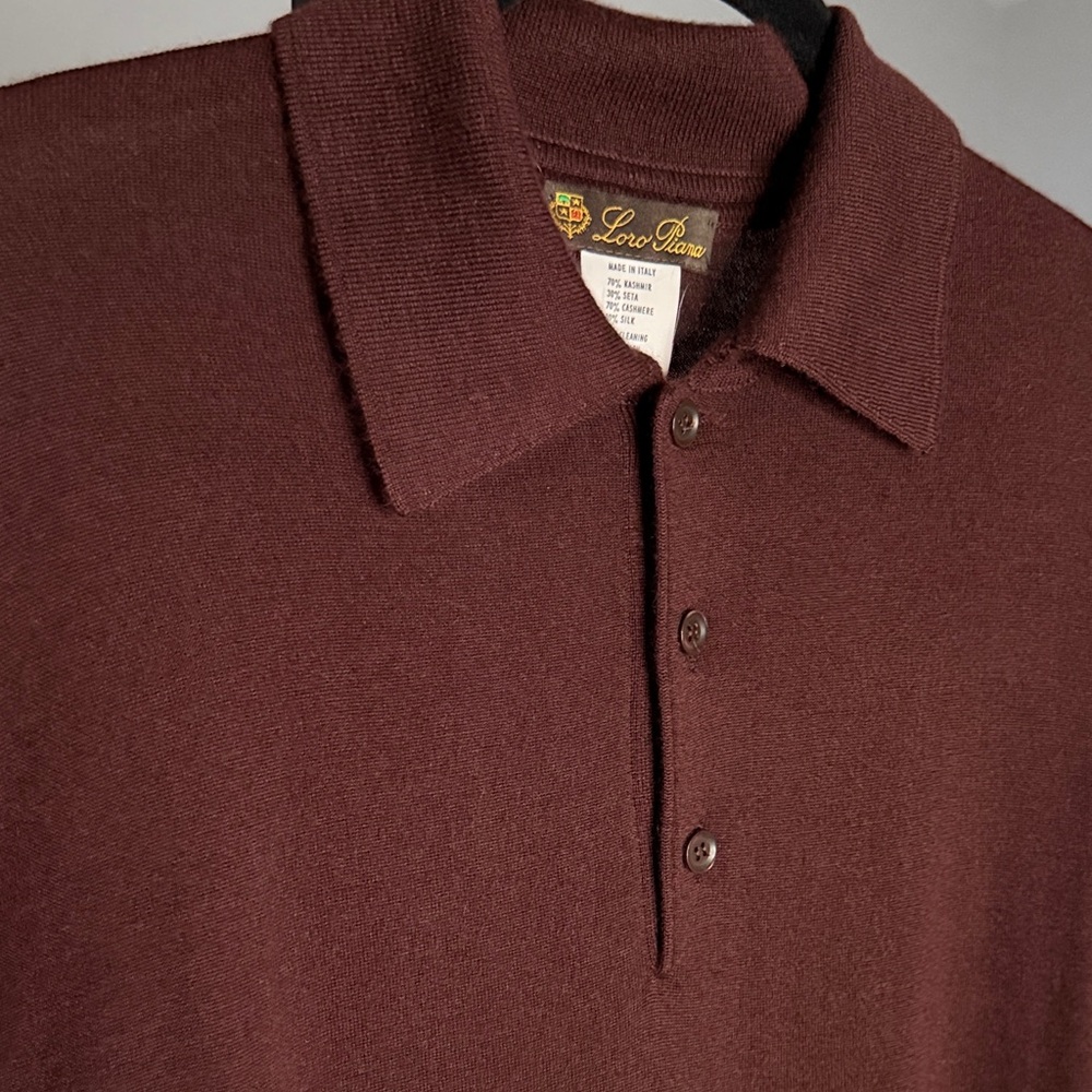 Loro Piana Chocolate Brown Cashmere Silk Long Sleeve Lightweight Polo Sweater - Picture 3 of 12